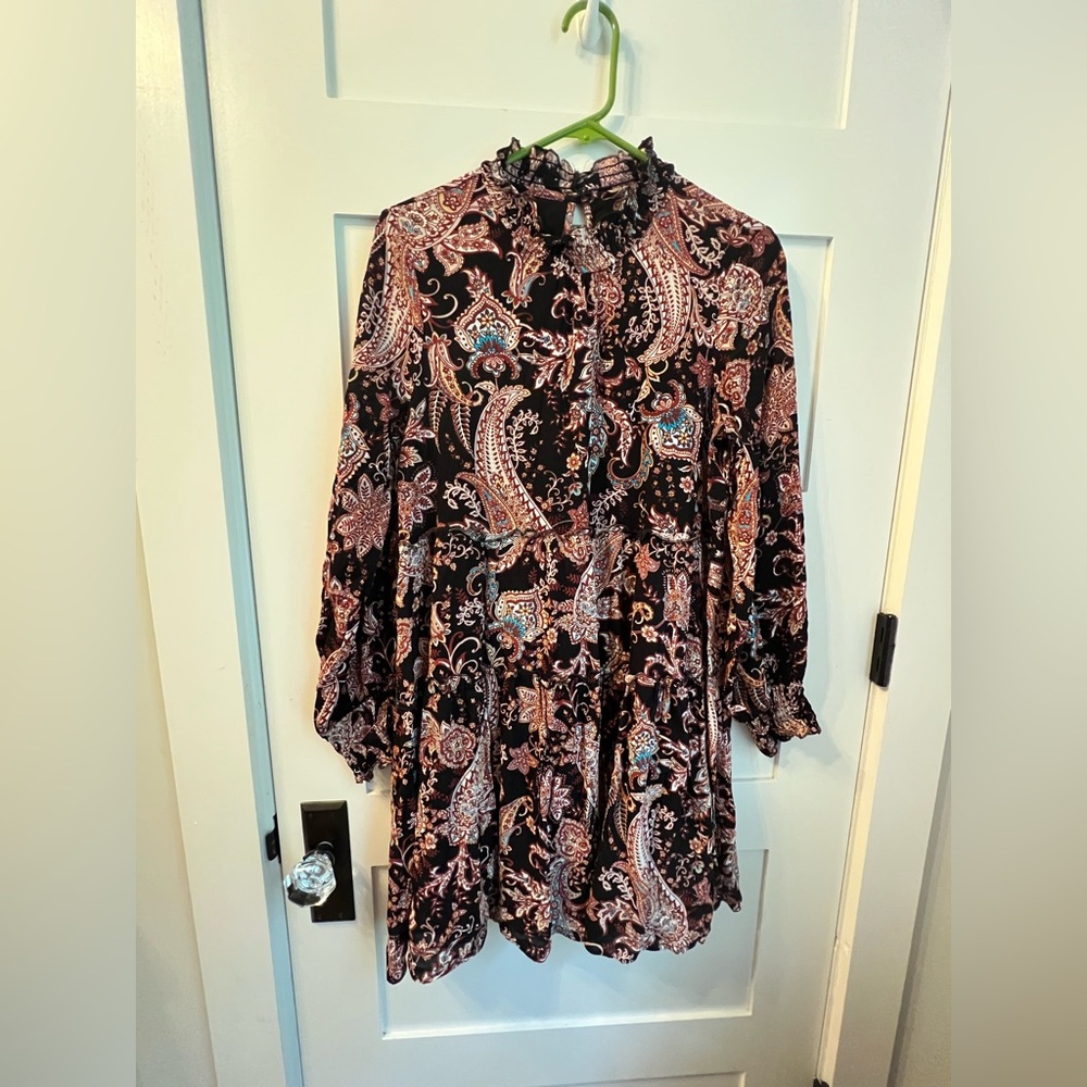 by Anthropologie Black Floral Paisley Smocked Boho Dress Women's 8